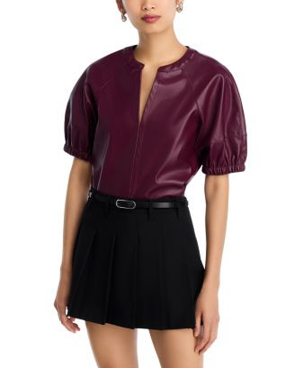 Roxanne Faux Leather Split Neck Top | Bloomingdale's (US)
