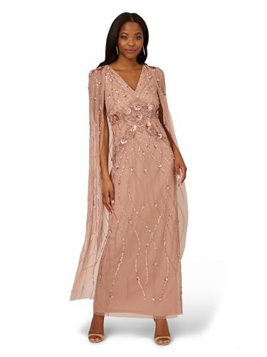 Adrianna Papell Women's Beaded Cape Long Dress, Rose Gold, 12 | Amazon (US)