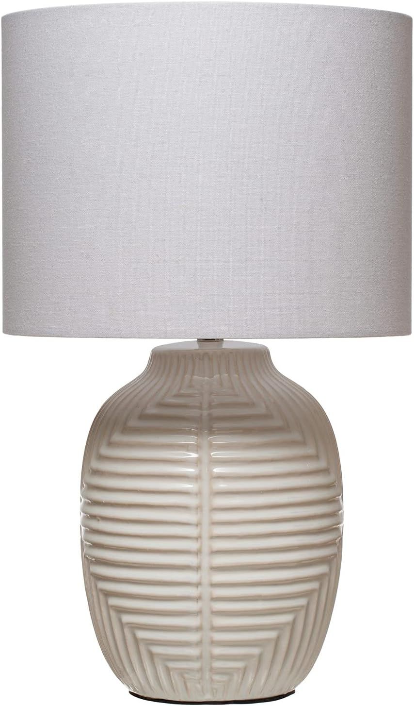 Bloomingville Embossed Stoneware Cotton Shade, Modern Table Lighting Lamp, White | Amazon (US)