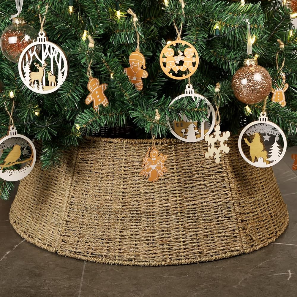 Blissun Christmas Tree Collar, Rattan Farmhouse Christmas Tree Ring, Natural Woven Rustic Christm... | Amazon (US)