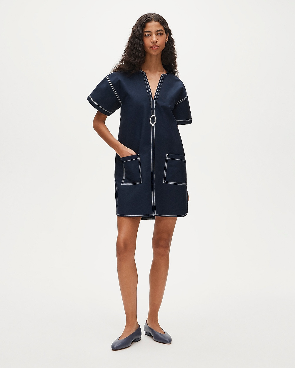 Patch-pocket pullover dress in structured cotton poplin | J. Crew US