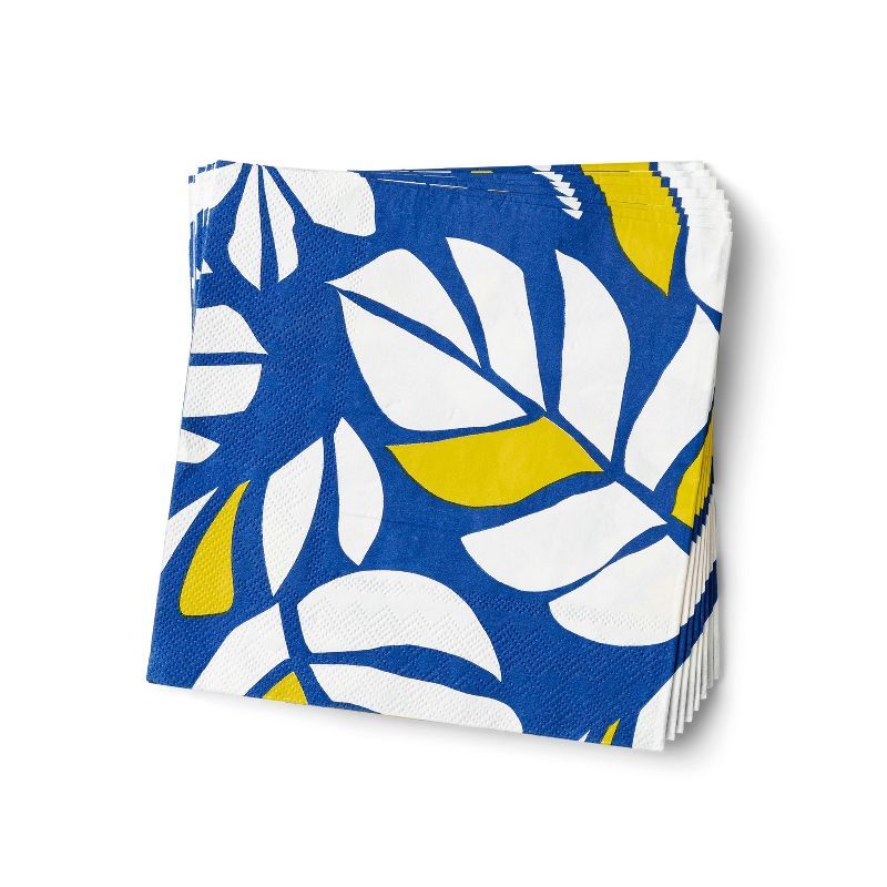 14pk Palm Leaves Disposable Lunch Napkins Blue/Yellow - Tabitha Brown for Target | Target