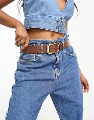 ASOS DESIGN wavy buckle waist and hip jeans belt in tan | ASOS (Global)