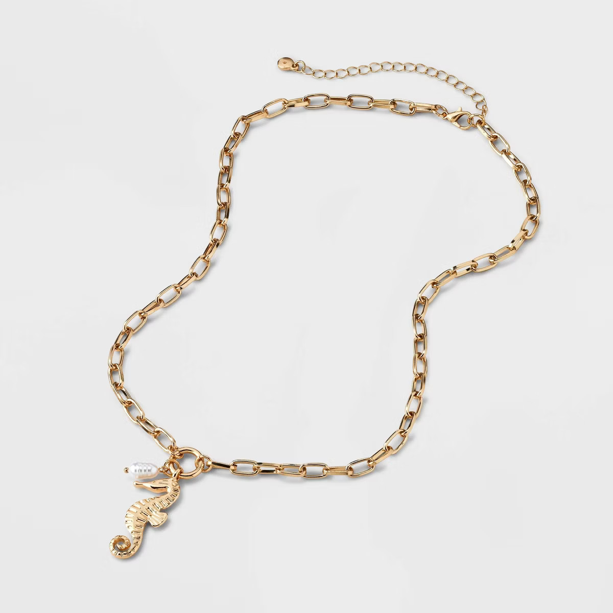 Seahorse Pearl Chain Charm Pendant Necklace - A New Day™ Metallic Gold | Target