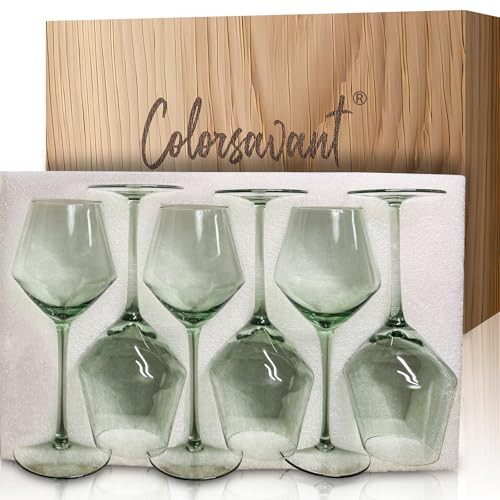 Colorsavant Sage Green Wine Glasses Set 6-16oz, Long Stem - Hand Blown Pale Sage Green Stemware for Birthday,Wedding,Bridal Shower | Amazon (US)