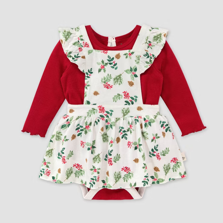 Burt's Bees Baby® Baby Girls' Nature's Holiday Dress & Bodysuit Set - Off-White | Target