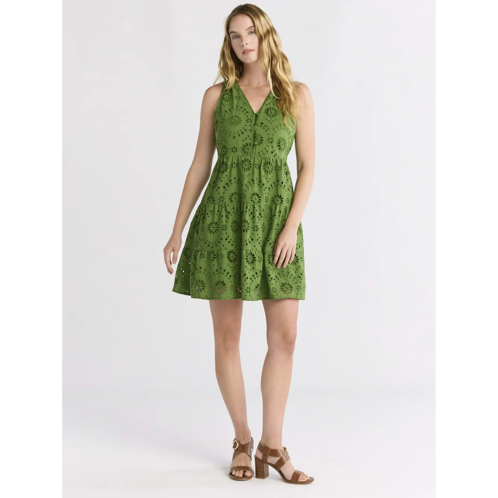 Time and Tru Women's Sleeveless Eyelet Dress, Sizes XS-XXXL - Walmart.com | Walmart (US)