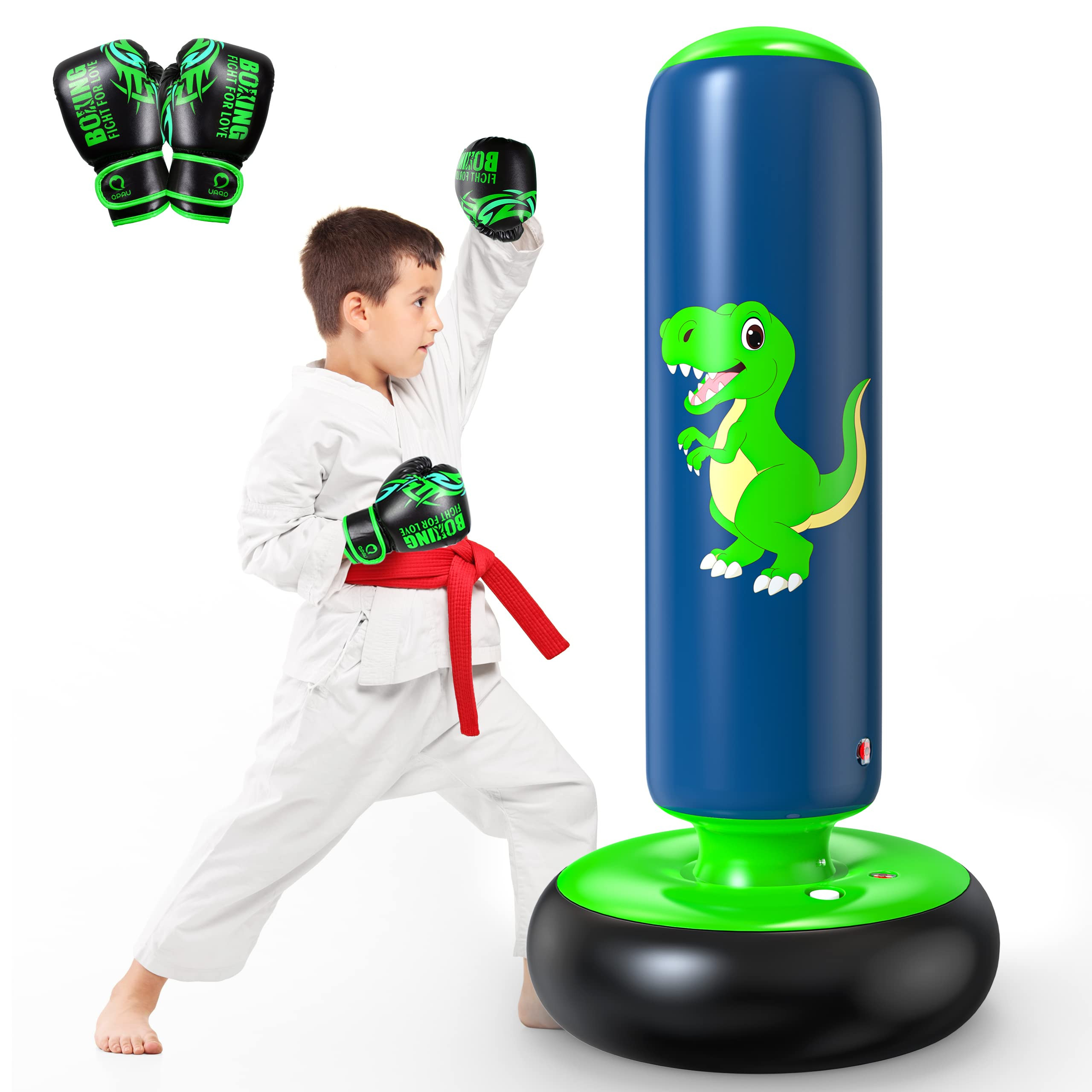 QPAU Inflatable Punching Bag, 48 Inch Stable Inflatable Boxing Bag for 3-6 Kids,Dinosaur Toy & Gifts for Boys and Girls, Kids Boxing Set for Practicing Karate, Taekwondo | Amazon (US)