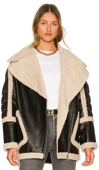 Lisa Faux Fur Jacket in Black & Ecru | Revolve Clothing (Global)
