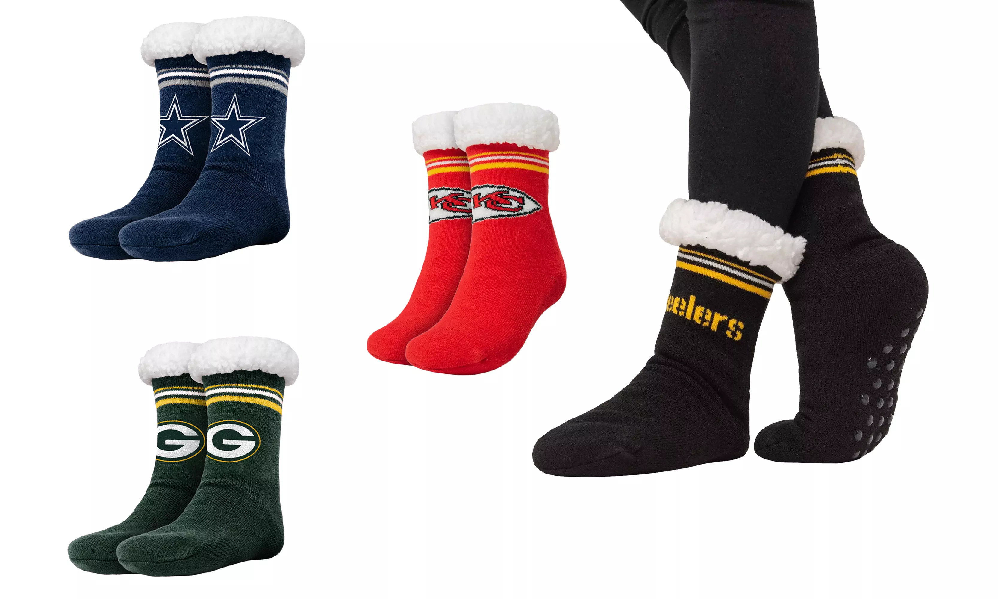 Forever Collectibles Women's NFL Footy Sherpa Sock Slippers | Groupon North America
