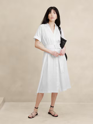 Linen-Blend Midi Shirtdress | Banana Republic Factory