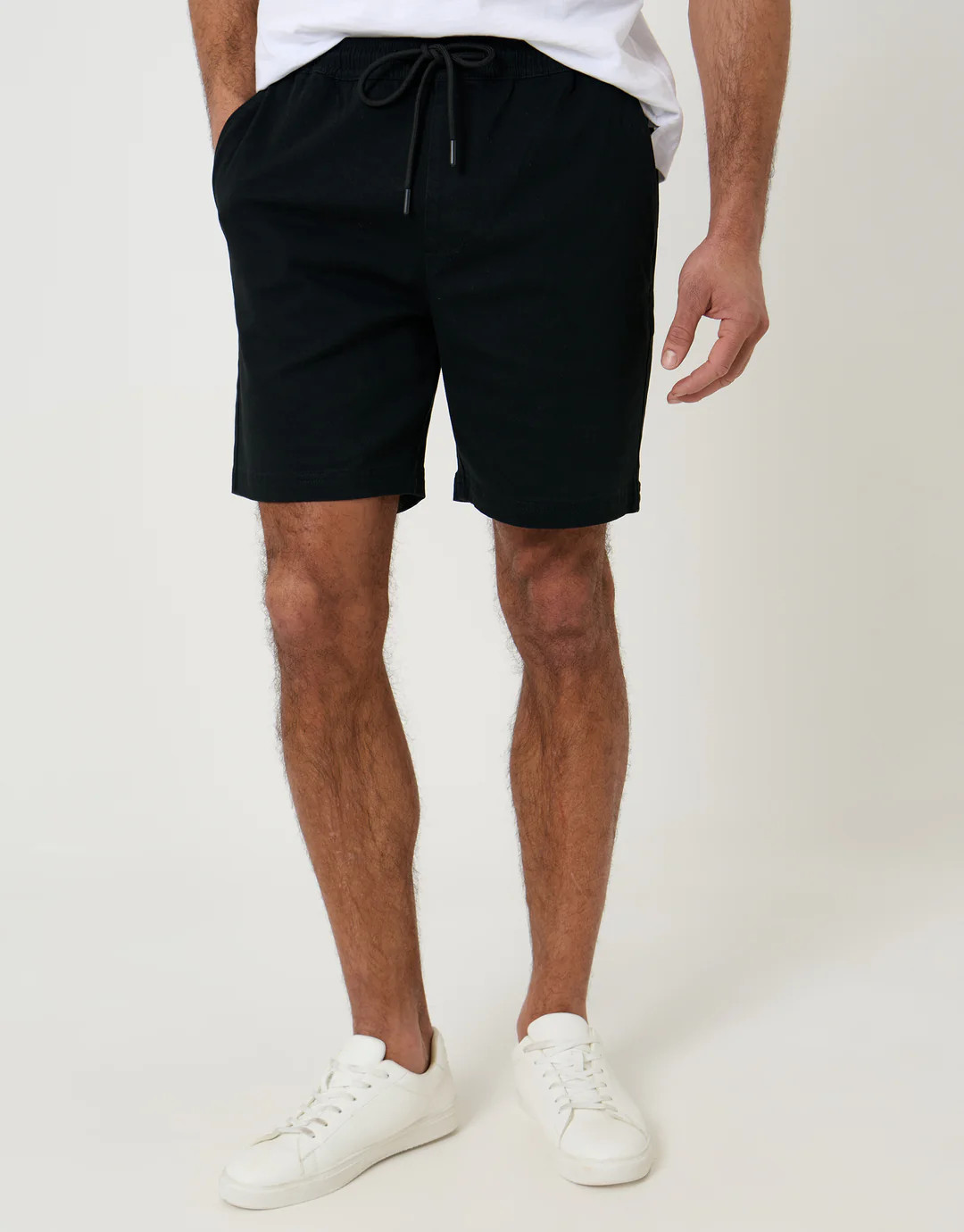 Shorter Length Elasticated Waist Stretch Chino Shorts in Black | Threadbare UK