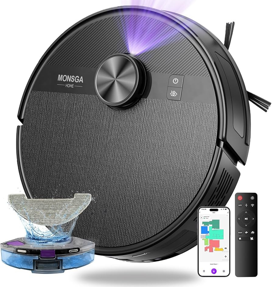 MONSGA Saugroboter mit Wischfunktion,5000Pa Saugkraft,180Min Laufzeit,Anti-Tangle-System,LiDAR Na... | Amazon (DE)