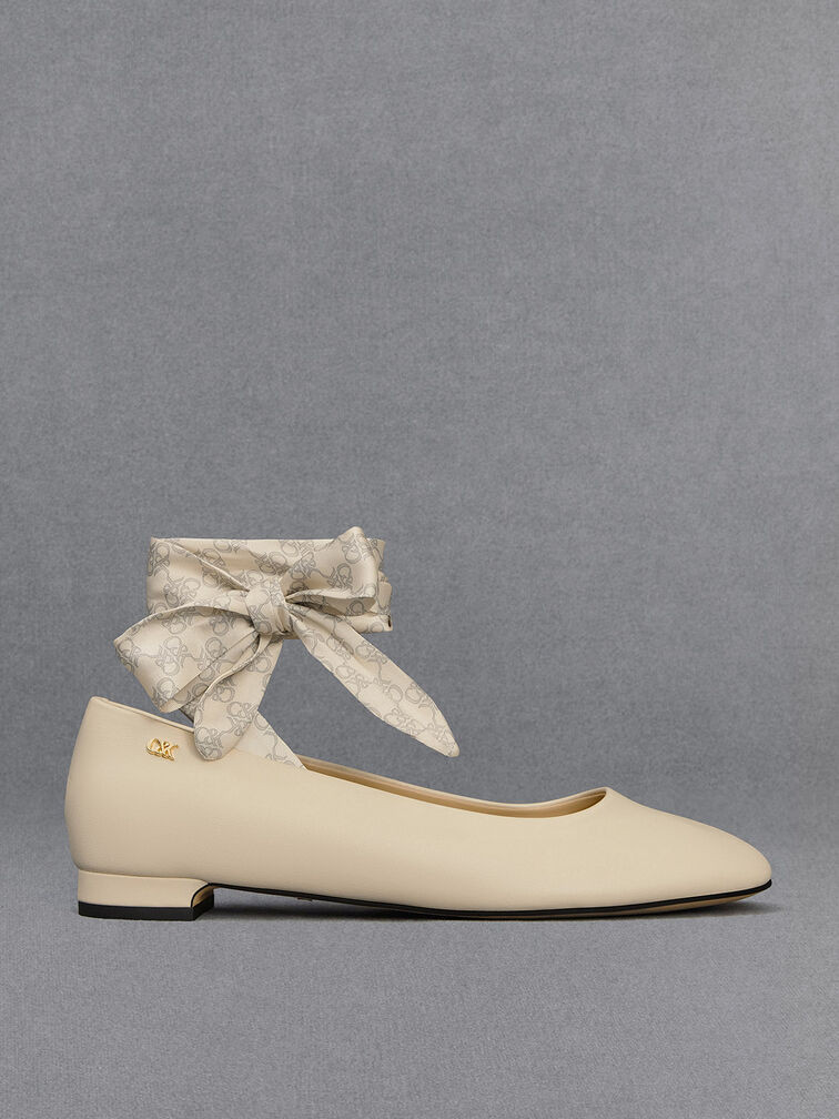 Light Blue Leather Monogram Tie-Around Ballet Flats | CHARLES & KEITH | Charles & Keith US
