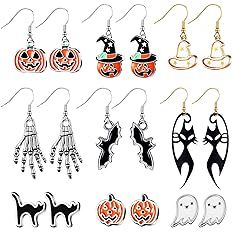 9 Pairs Halloween Stud Earrings Halloween Drop Dangle Earrings Pumpkin Black Cat Stud Earrings fo... | Amazon (US)