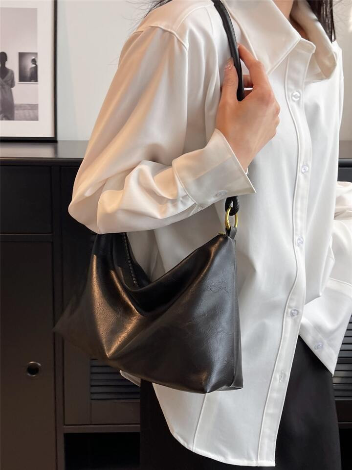 Minimalist Black Pu Shoulder Bag, Trendy Business Casual Women Bag, Pefect For Office, Business A... | SHEIN
