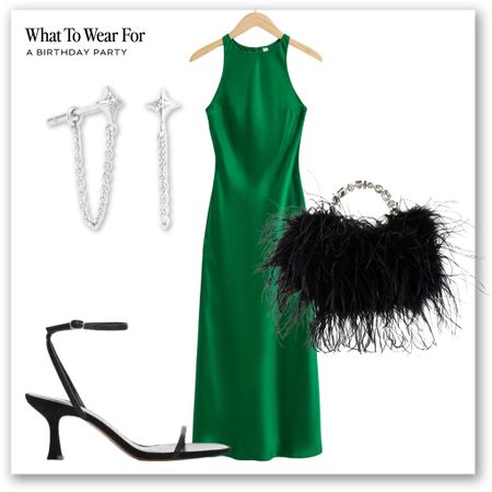 Party outfit inspo 

Green midi satin dress, & other stories, date night, partywear, mango heels, feather clutch bag, silver earrings 

#LTKSeasonal #LTKparties #LTKitbag