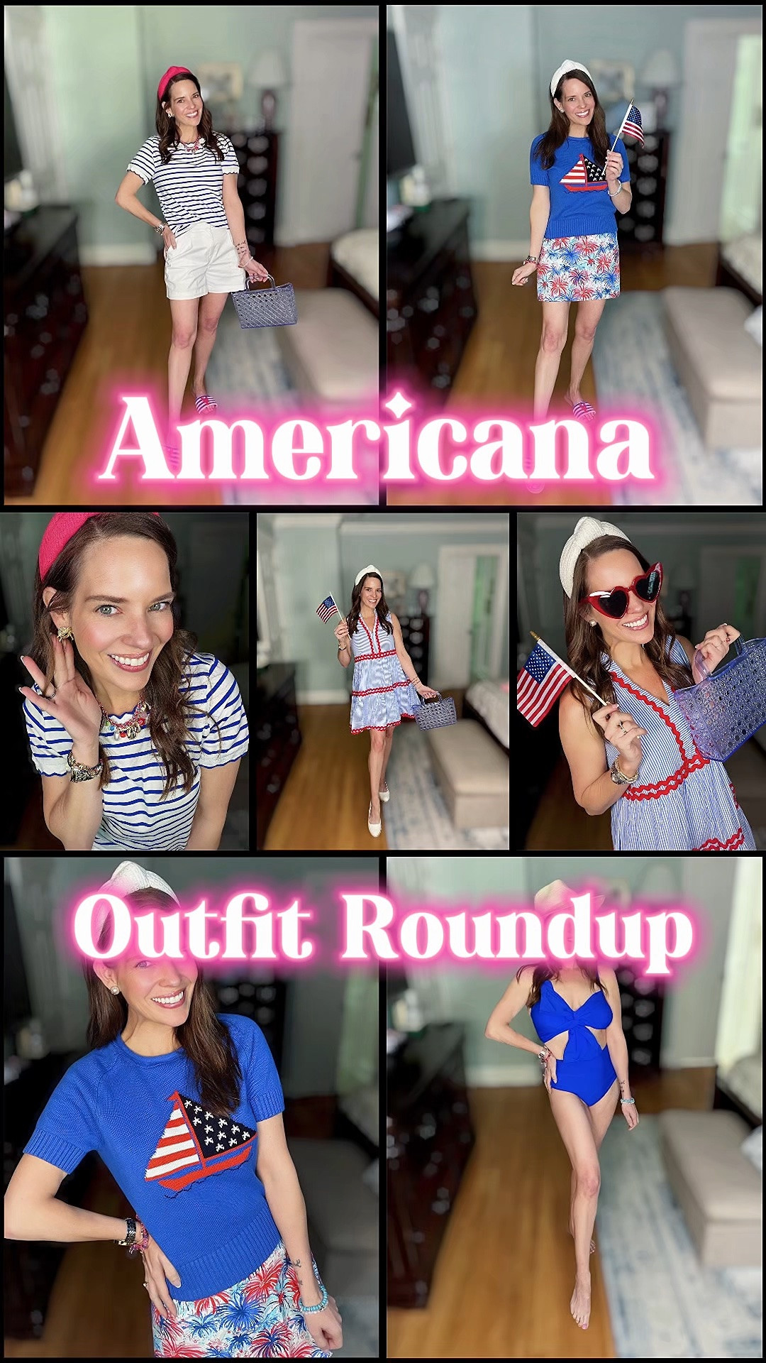 Americana Outfit Roundup 🇺🇸❤️💙

Sharing a few festive Americana outfit ideas perfect for Memorial Day, the 4th of July, lake days, beach vacations, summer cookouts, and all your patriotic plans 🇺🇸✨

Included a mix of casual coastal looks, a blue cutout swimsuit, striped everyday basics, patriotic accessories, and the cutest red, white & blue dresses ❤️🤍💙 Loving all the fun details from the jelly tote and heart sunglasses to the layered bracelets and nautical-inspired jewelry ⚓️

Everything linked from affordable finds to Lilly favorites, including patriotic sandals, striped tees, summer dresses, statement jewelry, and beach-ready accessories ☀️🩴👜

Americana fashion, patriotic outfit ideas, 4th of July outfits, Memorial Day outfits, red white and blue style, coastal grandmother summer, preppy summer outfits, patriotic dresses, striped tee outfit, beach vacation outfits, patriotic accessories, summer swimwear, jelly tote bag, festive summer fashion 🇺🇸✨

#LTKSeasonal #LTKSwim #LTKOver40