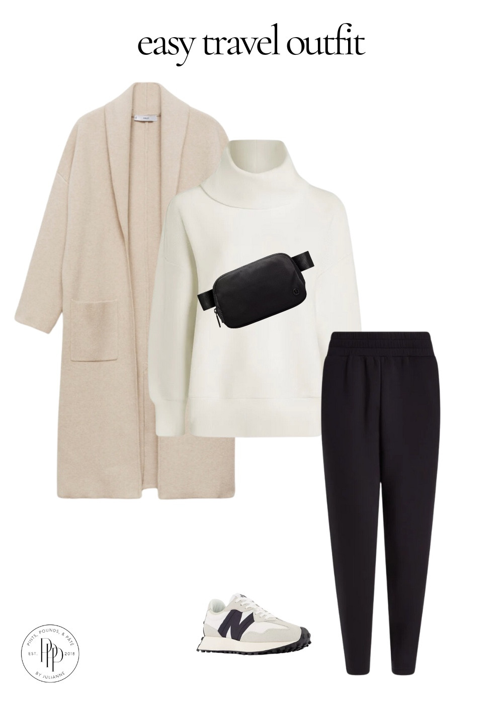 Easy, classy travel or long haul flight outfit idea #traveloutfit #longflightoutfit