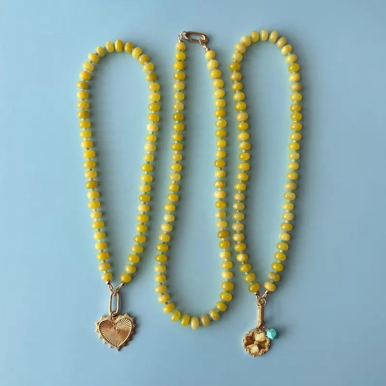 Gemstone Candy Necklace with Carabiner Clasp Gemstone Beaded Charm Necklace Lemon Jade Easter Basket Filler Mothers Day Gift Idea for Mom, preppy style, preppy, college, college girl, graduation gift, summer style, summer, Sno Cone - Hand Knotted Rainbow Colorblocked Gemstone Candy Necklace - Holiday Jewelry Gifts for Her