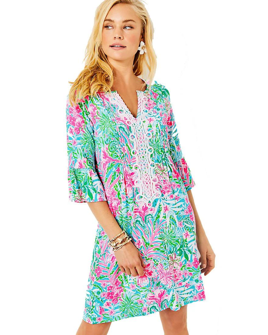 Krysta 3/4 Sleeve Tunic Dress | Splash of Pink - A Lilly Pulitzer Store