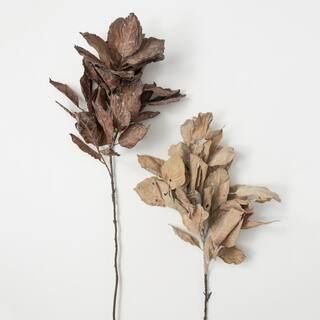 43" Artificial Brown Faux Dried Hydrangea Leaf - Set of 2 | The Home Depot