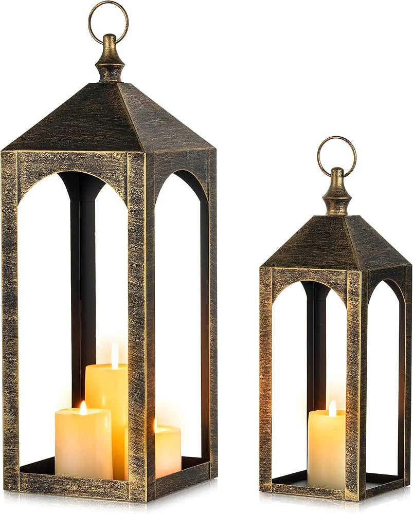 Large Outdoor Lanterns for Porch: 23" & 17" Set of 2 Floor Lantern Decorative Indoor Candle Holde... | Amazon (US)