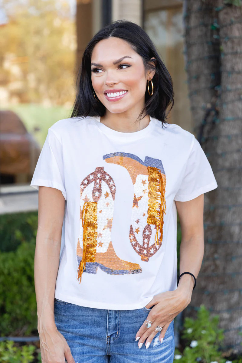 Fringe Boot Tee- Orange/White | Avara