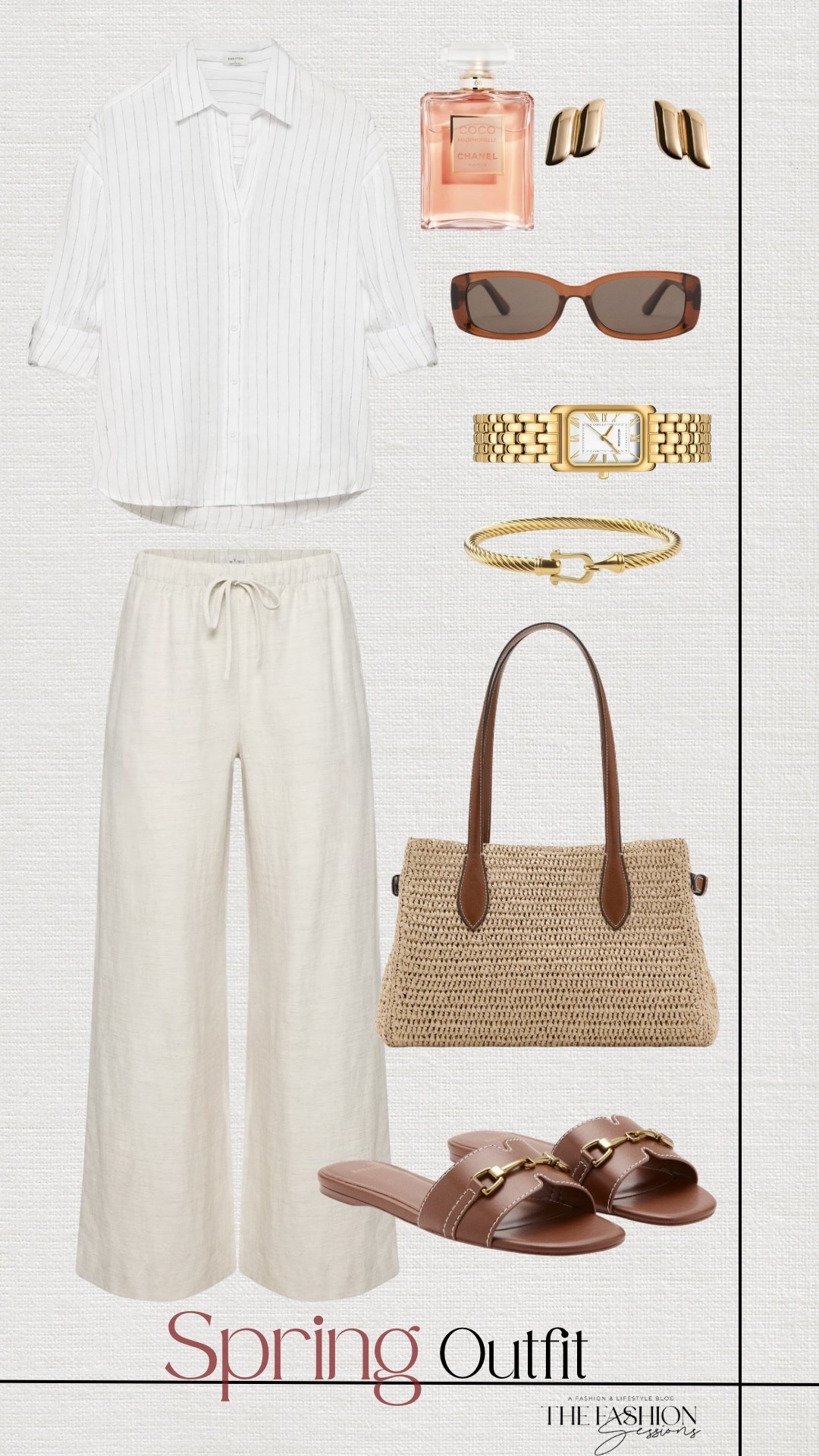 Spring Outfit | White Button Down | Linen Pants | Woven Bag | Brown Sandals | 

#LTKgrwm #LTKootd