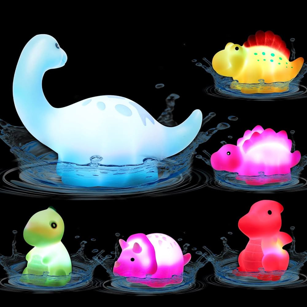 Dinosaur Bath Toys - ToyoFun 6 Pack Light Up Flashing Colorful Floating Rubber Bathtub Toys for B... | Amazon (US)