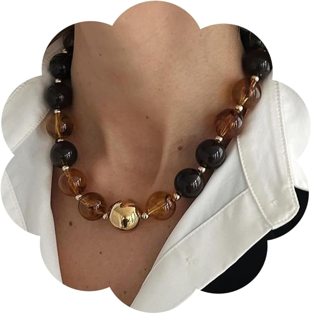 CJIAYUJEW Colorful Chunky Beaded Neckalce for Women Boho Multicolored Acrylic Round Bead Choker N... | Amazon (US)