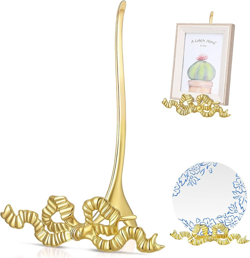 Gold Bowknot Plate Stand for Display Bow Iron Easel Display Picture Frame Holder Stand for Book P... | Amazon (US)
