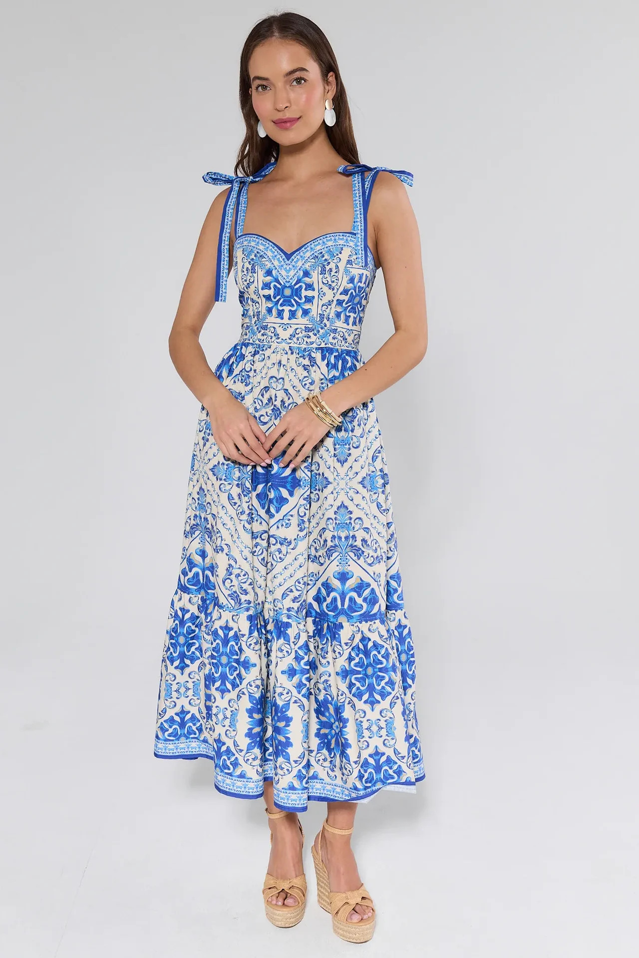 Stacey Blue Printed Midi Dress | Avara