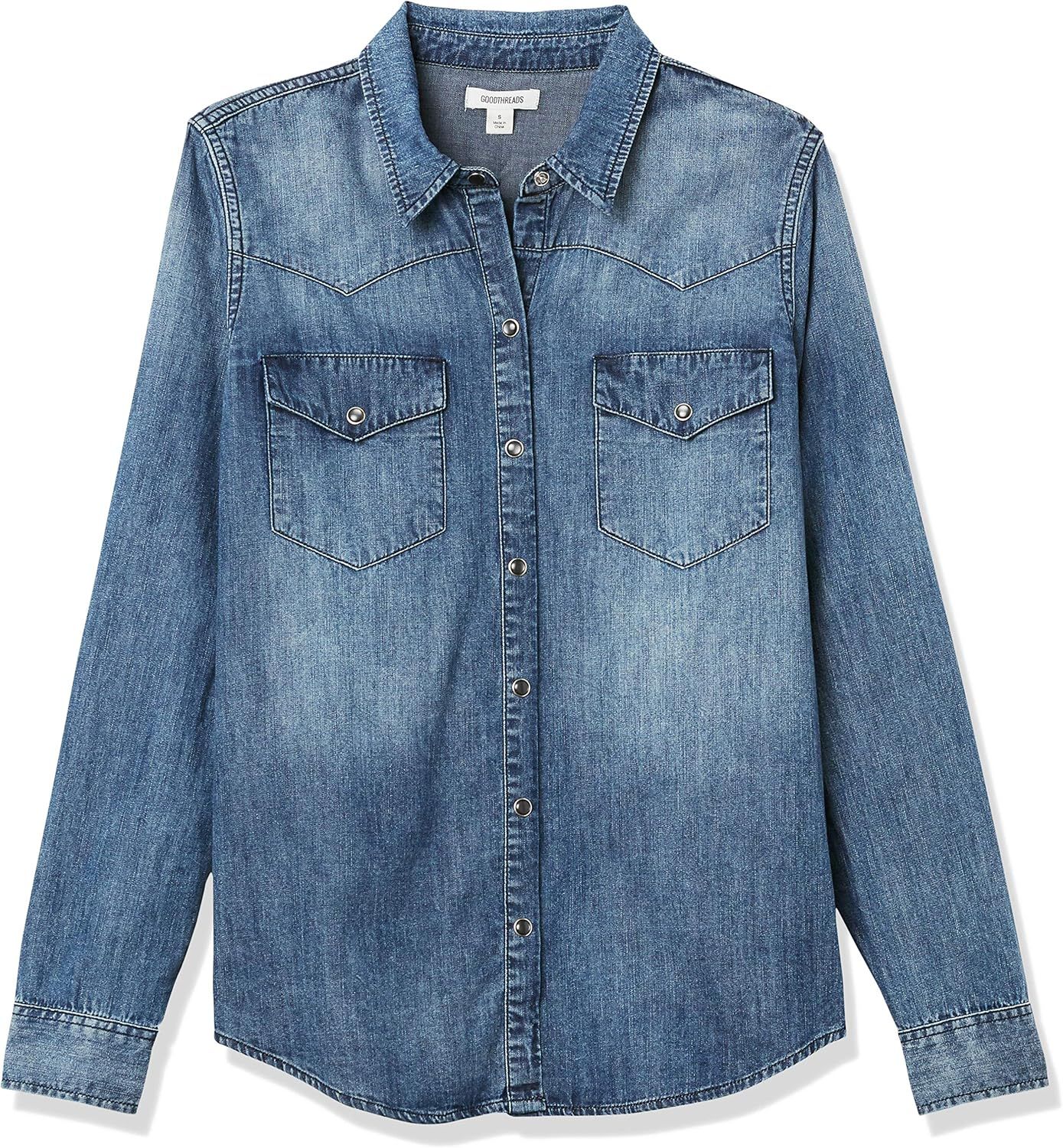 Amazon Brand - Goodthreads Women's Denim Long-Sleeve Western Shirt | Amazon (US)