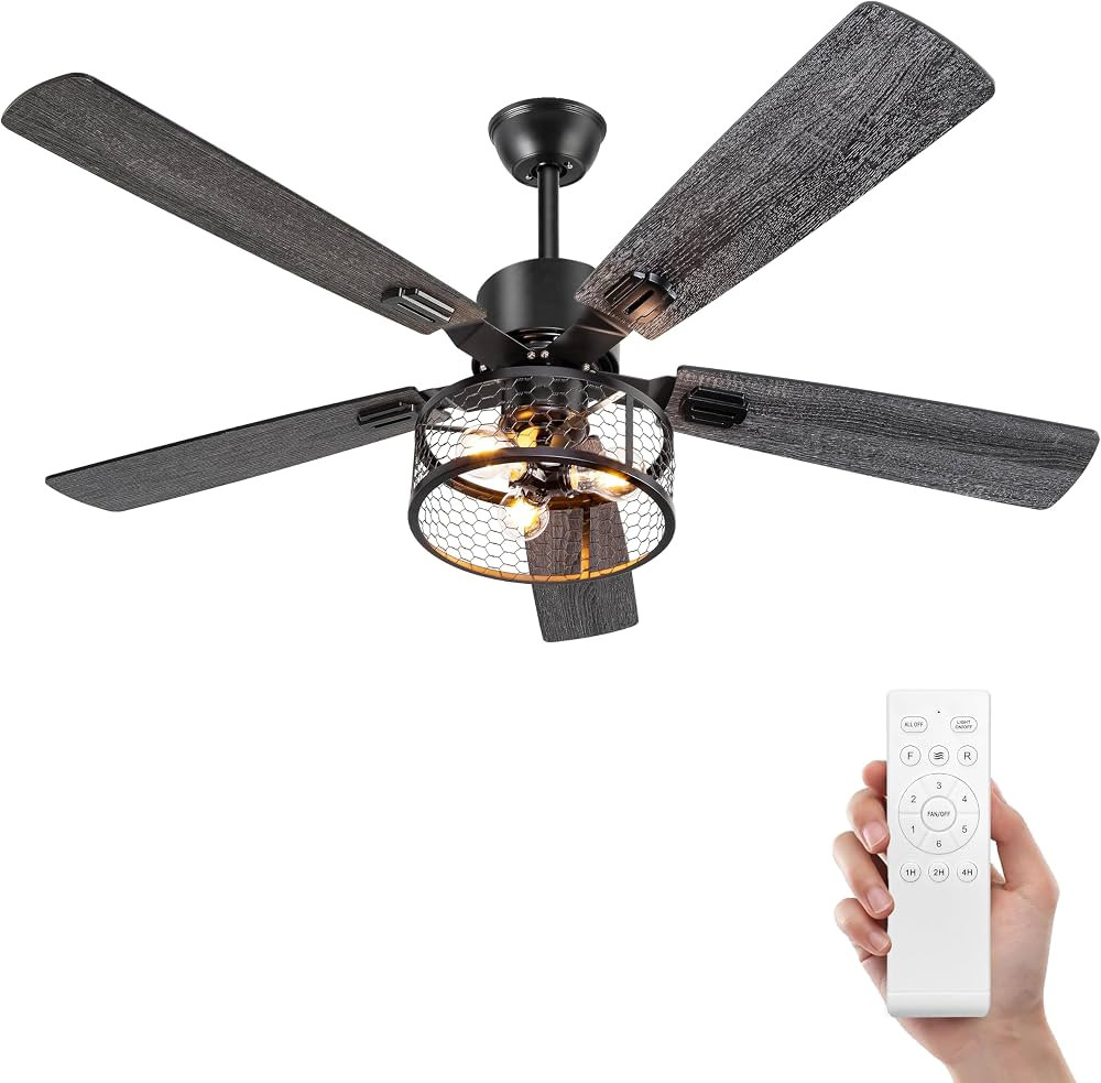 Ohniyou 52 Inch Farmhouse Ceiling Fan with Lights and Remote,3-Lights Ceiling Fan with Caged Ligh... | Amazon (US)