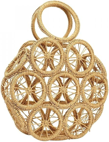 Straw Crossbody Bag for Summer Women Beach Shoulder Top Round Lemon Pattern Tote Handbag | Amazon (US)