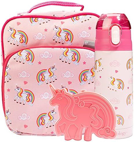 Bentology Kids Lunch Bag Set (Unicorn) w Reusable Hard Ice Pack and Insulated Water Bottle - Perfect | Amazon (US)