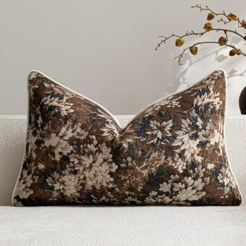 DEZENE Pack of 1 Vintage Floral Lumbar Pillow Covers 12x20 Boho Farmhouse Accents Chenille Rectan... | Amazon (US)