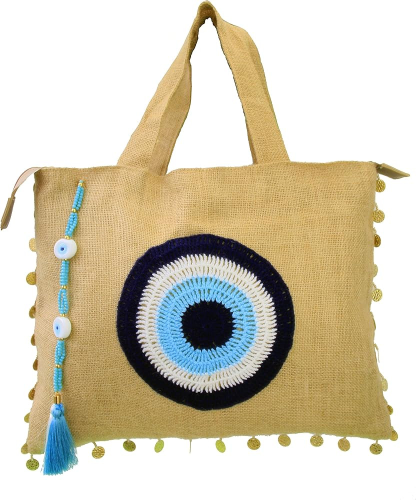 Evil Eye Beach Bags Eco Friendly Bags Shoulder Bag Women Zipper Closure Wipeable Inner Lining | Amazon (US)