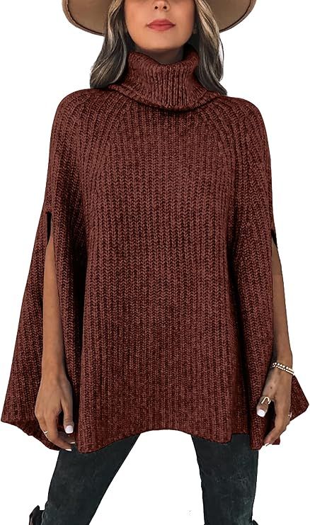 KIRUNDO 2023 Women's Fall Winter Turtleneck Poncho Sweater Fashion Chunky Knit Cape Wrap Sweaters... | Amazon (US)