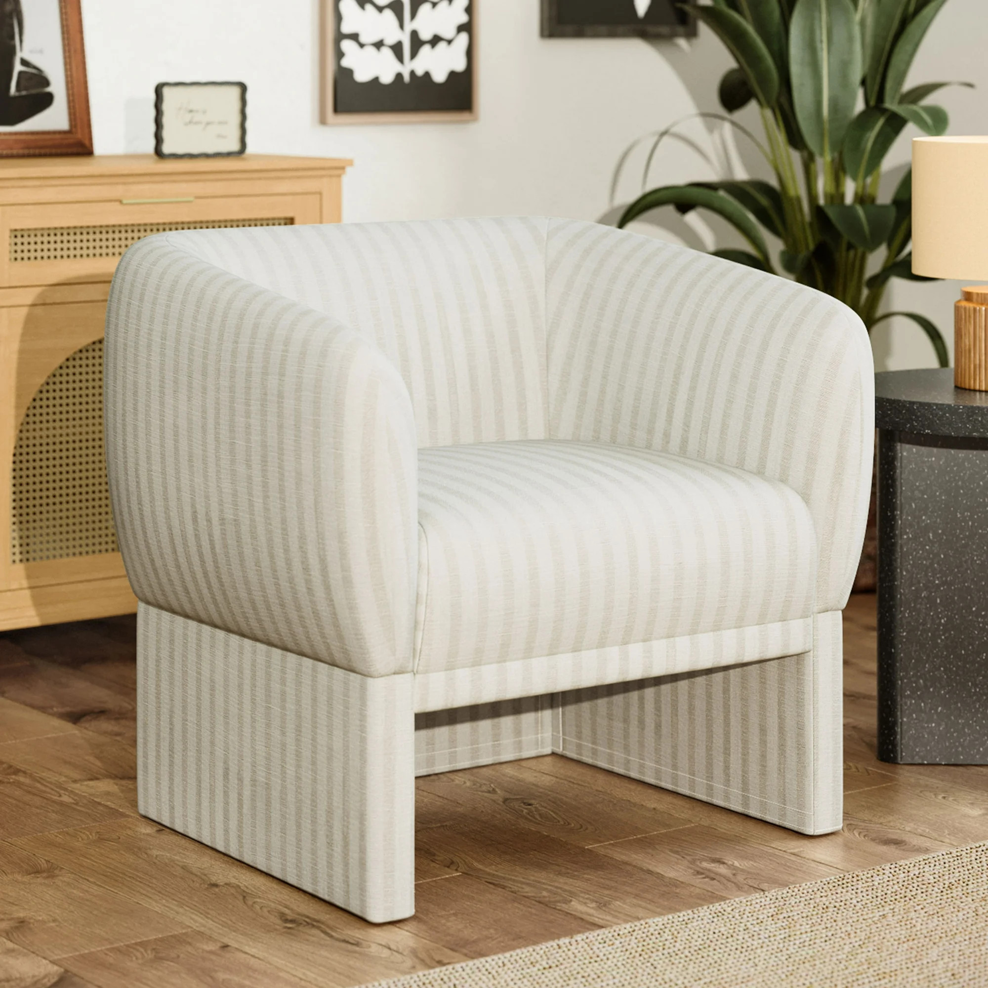 Beautiful Small Space Accent Chair by Drew Barrymore, Beige and White Linen | Walmart (US)
