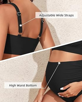 Maternity Swimsuit Bikini Set High Waisted Pregnancy Bathing Suits V Neck Push Up Two Piece Swimw... | Amazon (US)