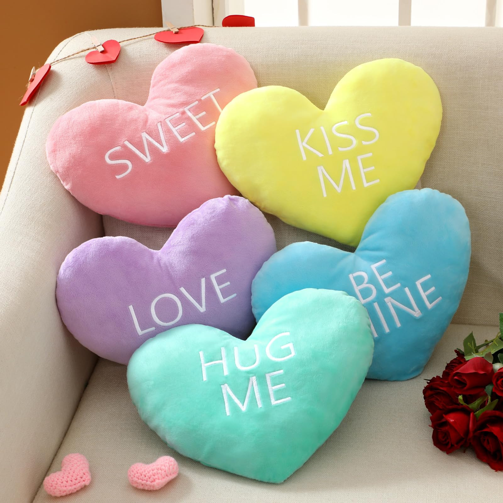5 Pcs Valentine Heart Shape Pillow Conversation Heart Pillow Candy Cute Love Words Shaped Pillow ... | Amazon (US)