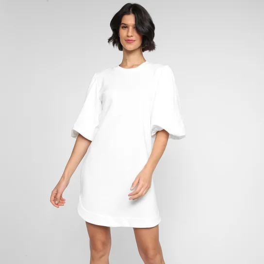 Vestido Curto Farm Manga Bufante Feminino - Off White | Netshoes (BR)