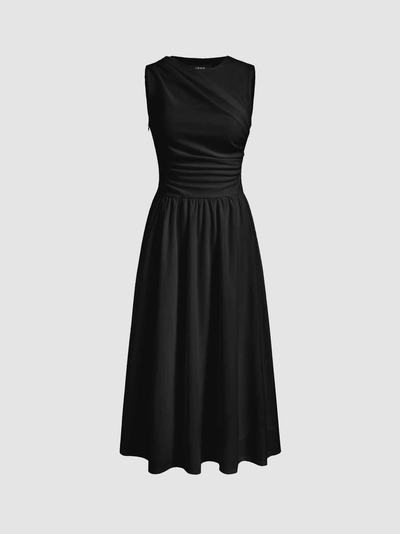 Woven Round Neckline Ruched Maxi Dress For Daily Casual | Cider