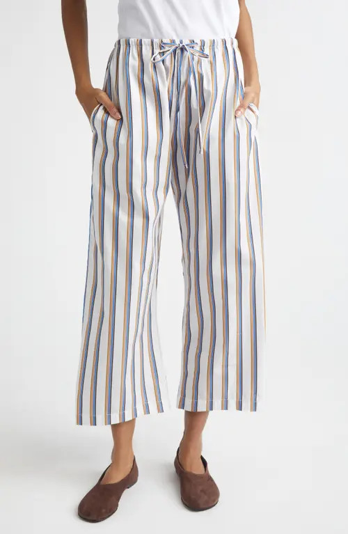 LESET Yoshi Stripe Cotton Blend Drawstring Pants in Parch/choco/blue Stripe at Nordstrom, Size Small | Nordstrom