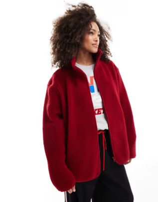 ASOS DESIGN borg zip through fleece in red | ASOS (Global)