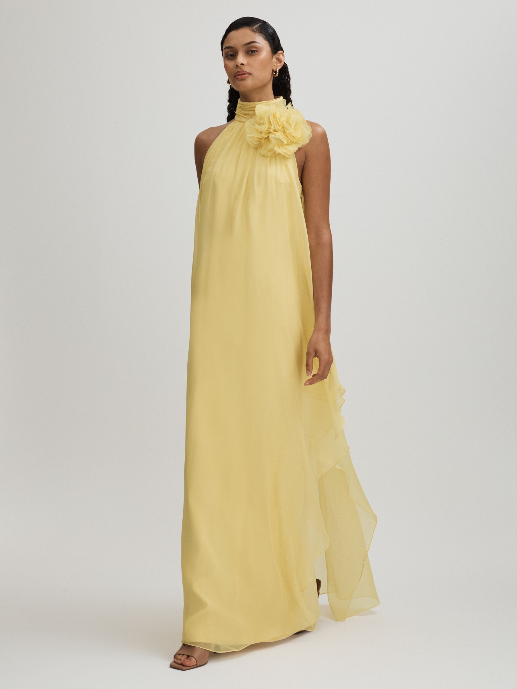 Ginnie Buttermilk Halston Removable Ruffle Chiffon Maxi Dress | Reiss US