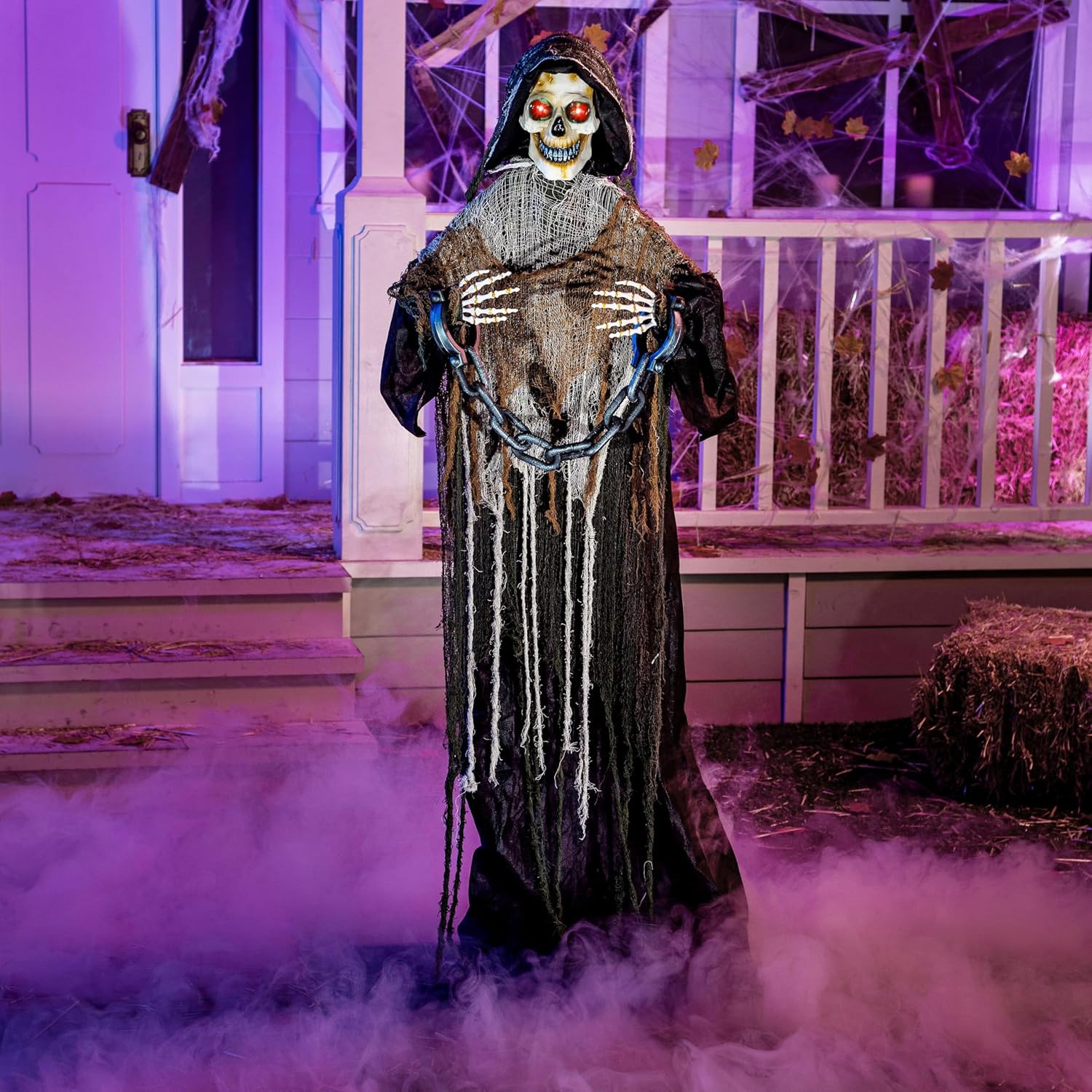 JOYIN Halloween Decorations Outdoor Life Size Animatronics Grim Reaper with Chain, Sound-Actived Party Decor with Creepy Sound, Scary Haunted House Props for Garden Yard Lawn | Amazon (US)
