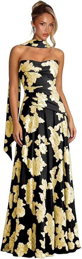 Satin Bridesmaid Dress with Scarf 2026 Strapless Formal Party Dresses 3D Floral Mermaid Wedding G... | Amazon (US)